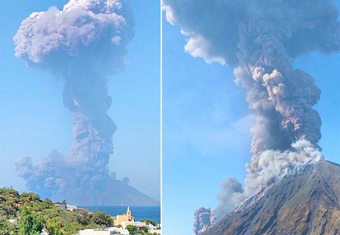 The Stromboli volcano on the island of the same name, off the coast of Sicily, erupted on Wednesday. One witness described on Twitter as ‘sudden and violent’, adding that tourists were diving into the sea to avoid lava.
